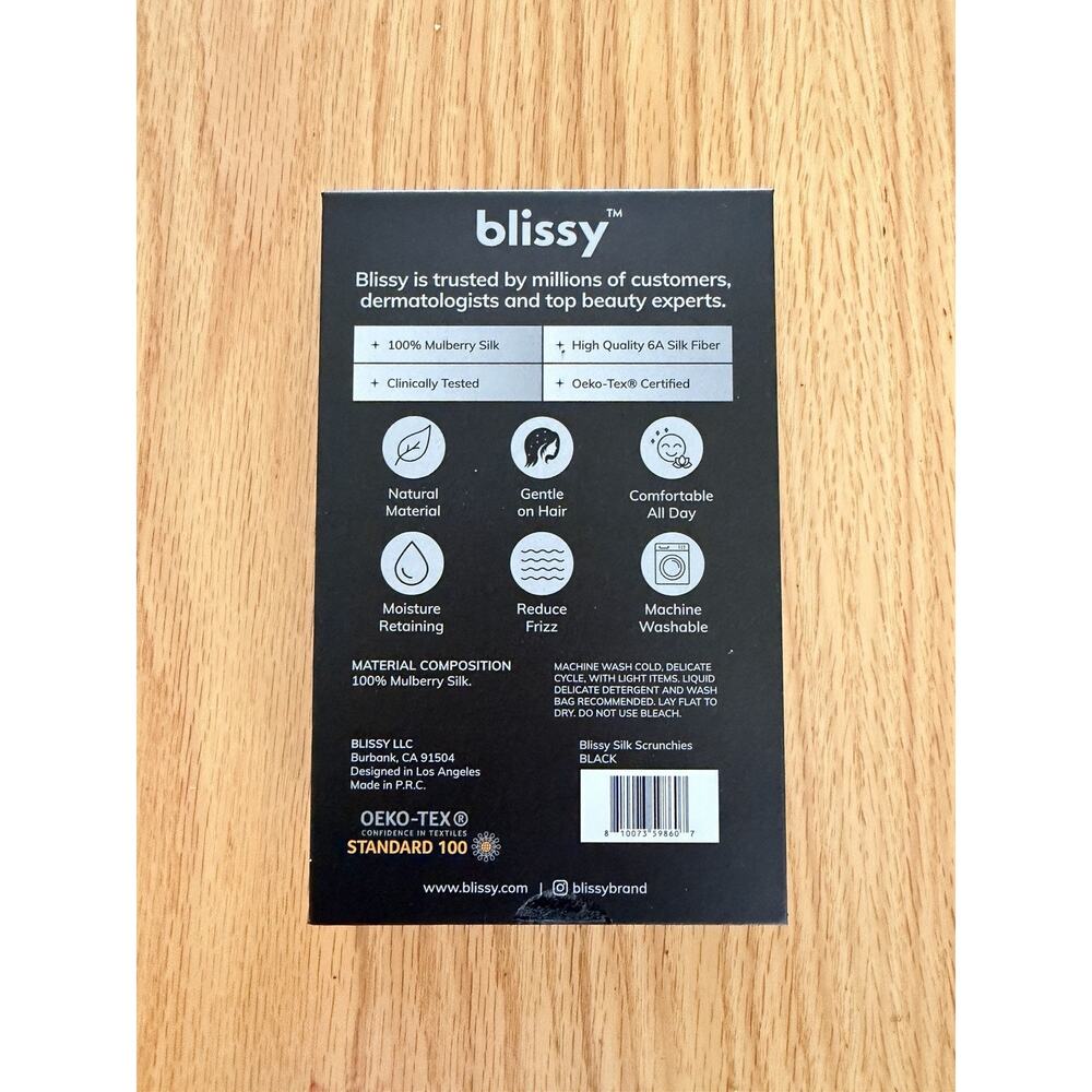 Blissy Scrunchies 100% Mulberry Silk Black 6 Pack NEW IN BOX - Picture 5 of 7